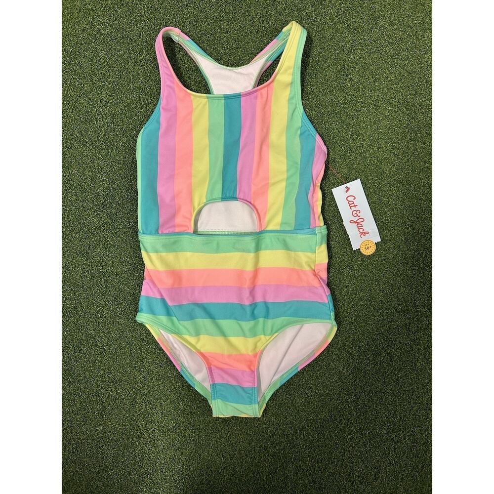 Cat & Jack Girls Multicolor Striped One Piece Swimsuit Size M(8)